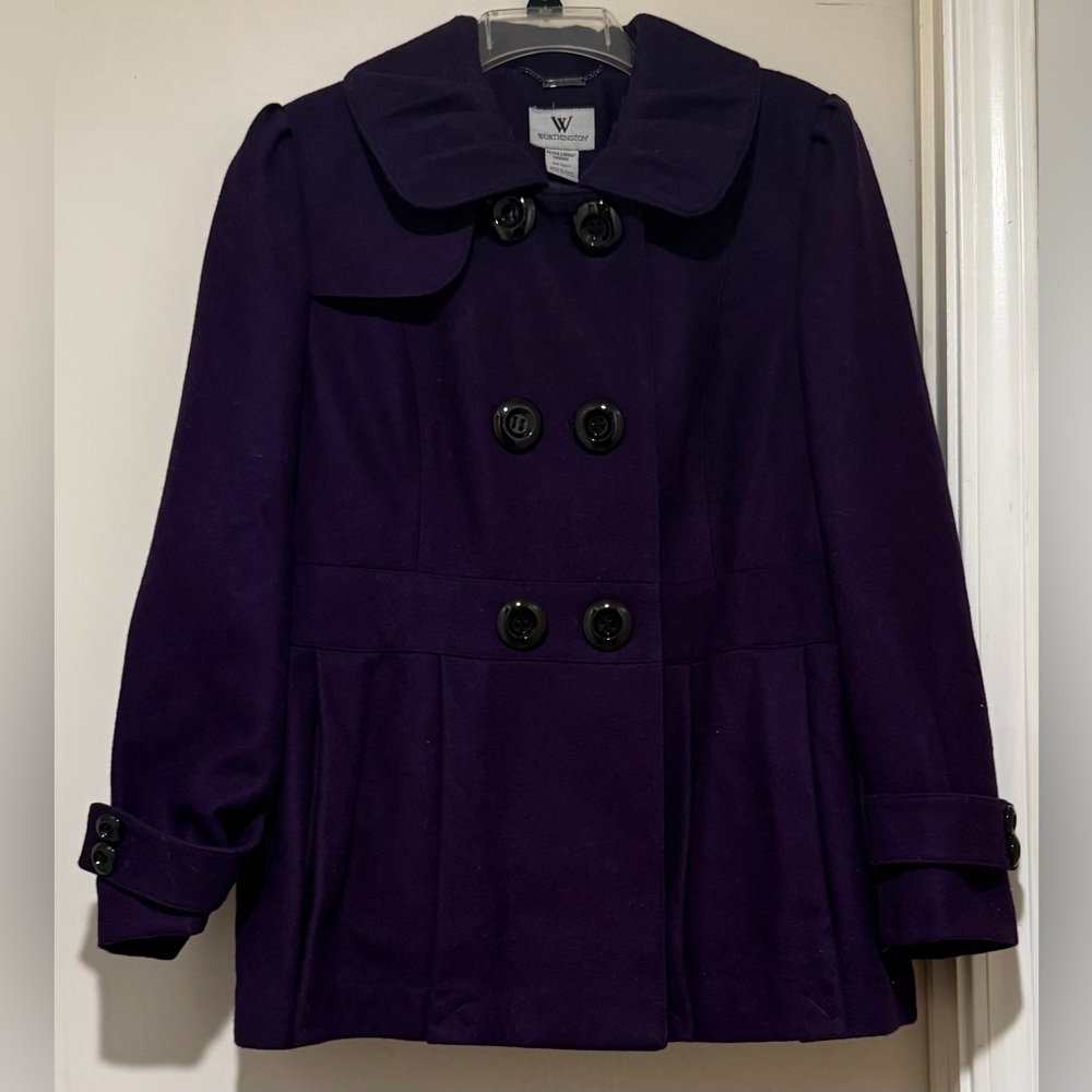 Worthington Elegant Dark Purple Pea Coat